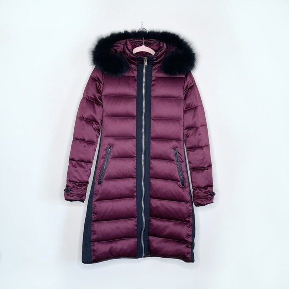 burberry long puffer jacket with fox fur hood - size medium - Picture 1 of 14